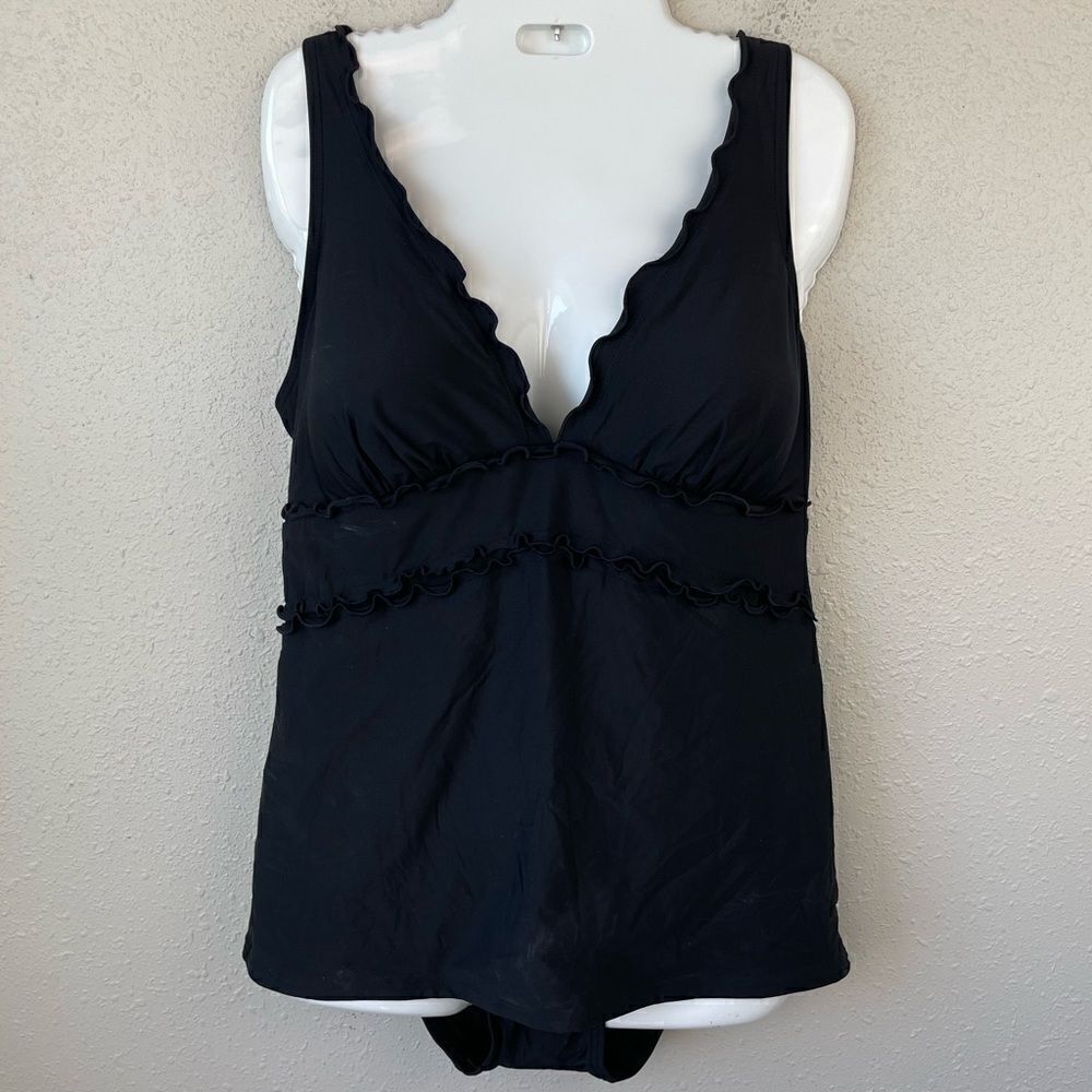 DKNY Black Ruffled Tankini Swim suit